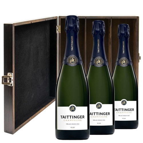 Taittinger Prelude Grands Crus 75cl Treble Elm Wood Gift Boxed Champagne (3x75cl)